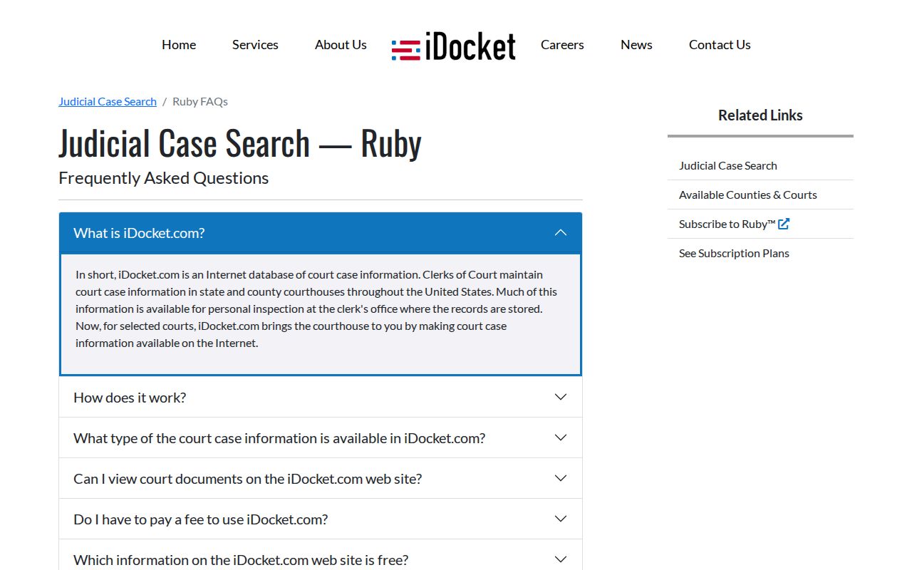 iDocket search modes and image access explanation