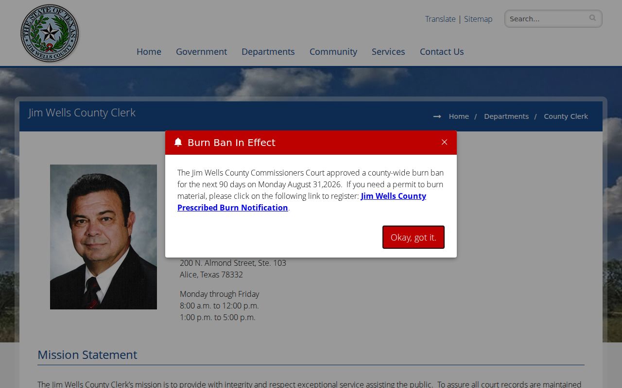 Jim Wells County Clerk official page with county court record links