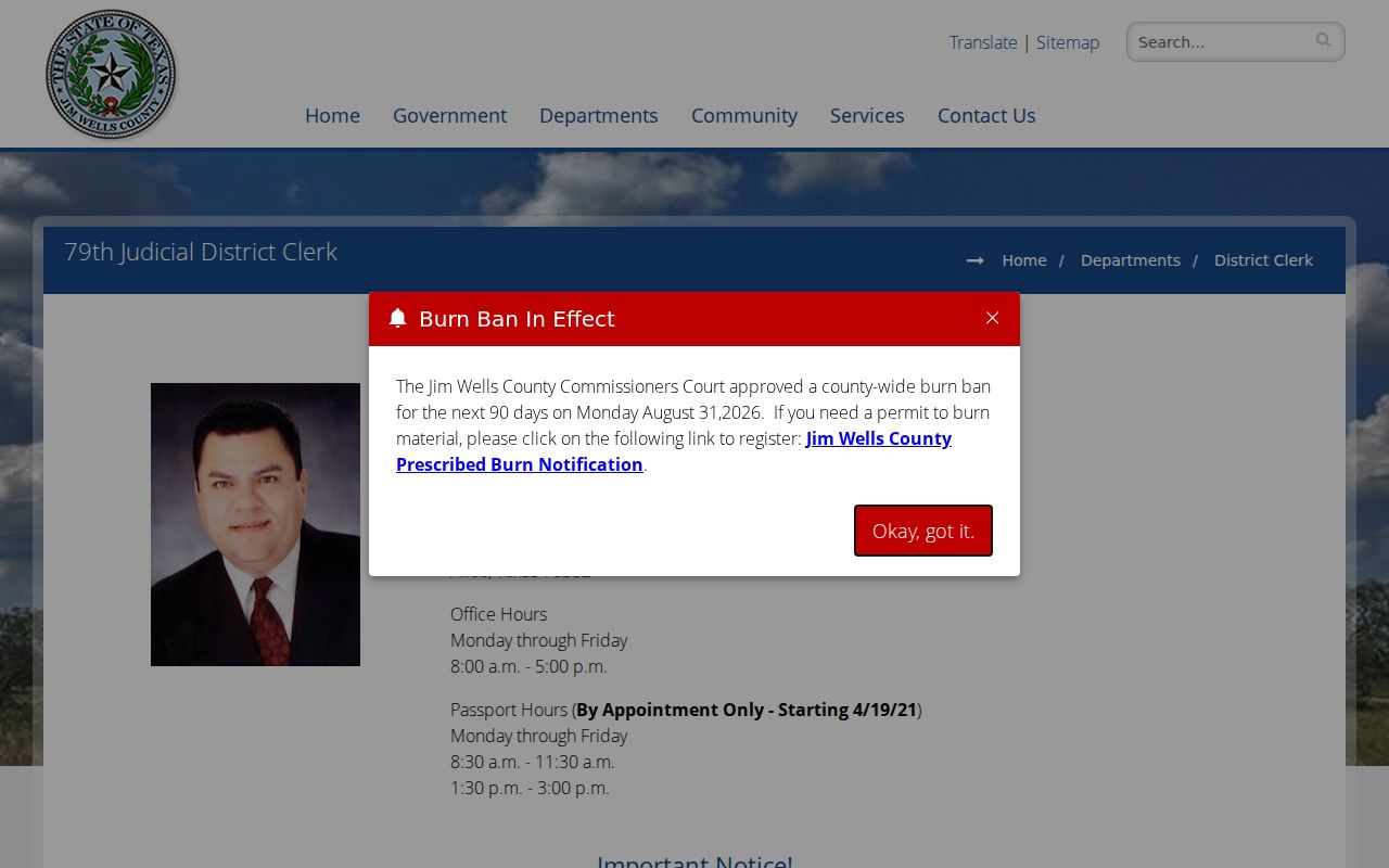 Jim Wells County District Clerk official records and filing page