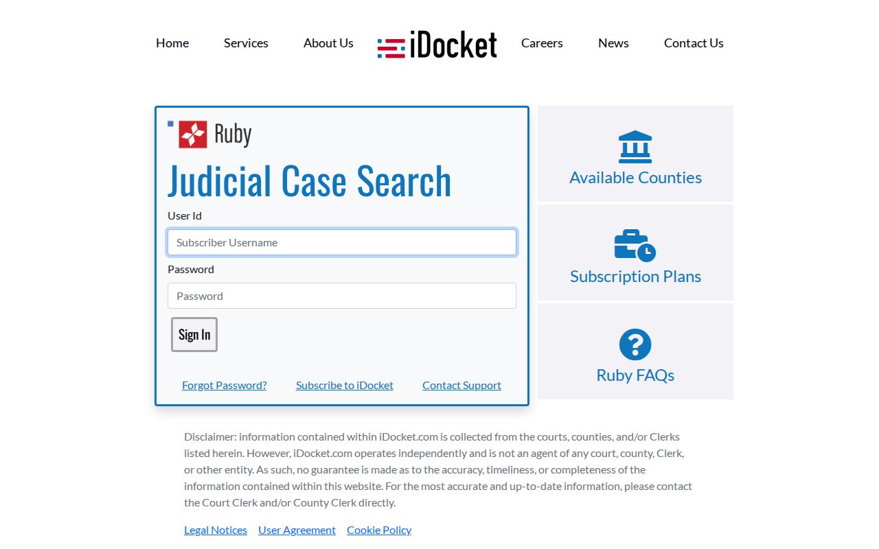Jim Wells County iDocket sign-in page for court record access